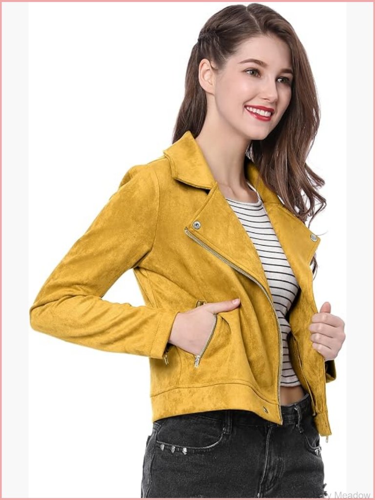 Short Faux Suede Zip Up Biker Moto Jacket